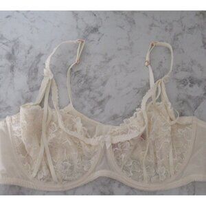 Hips & Curves Bra 40D Cream Lace Push Up Underwire Plus Size Back Closure